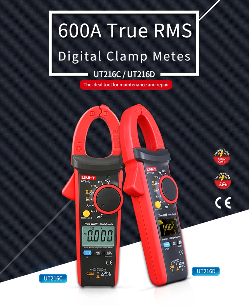 Цифровой клещи True RMS UT216A/UT216B/UT216C/UT216D 600A высокая частота Авто rangecurrent NCV автоматическое выключение lcd