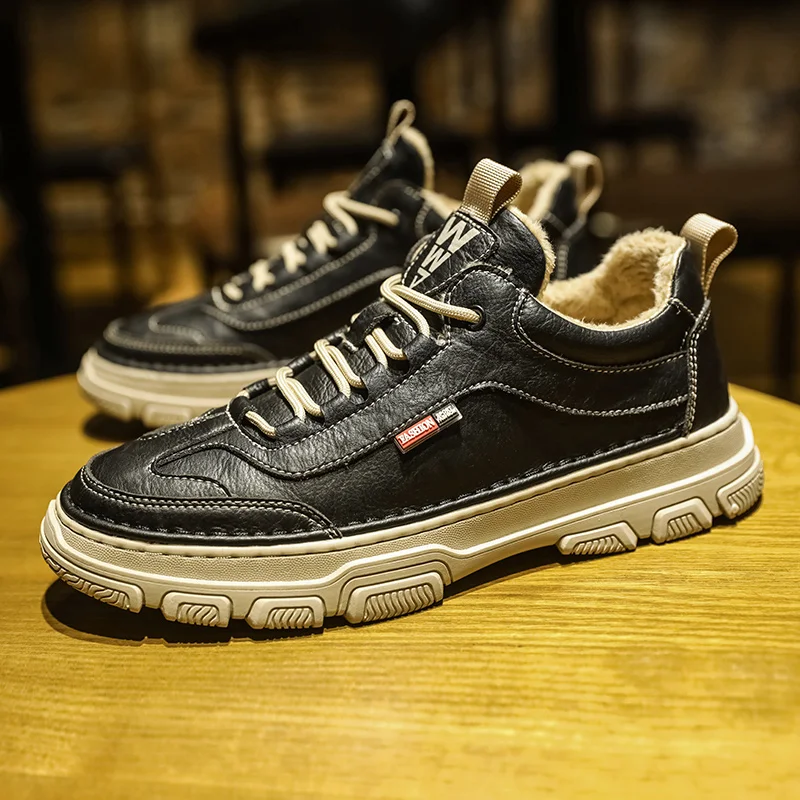 

Mens shoes Leather Men Casual Shoes plush warm Soft Comfy Slip On Shoes For Men Classics Flat Fashion Retro Driving Shoes men