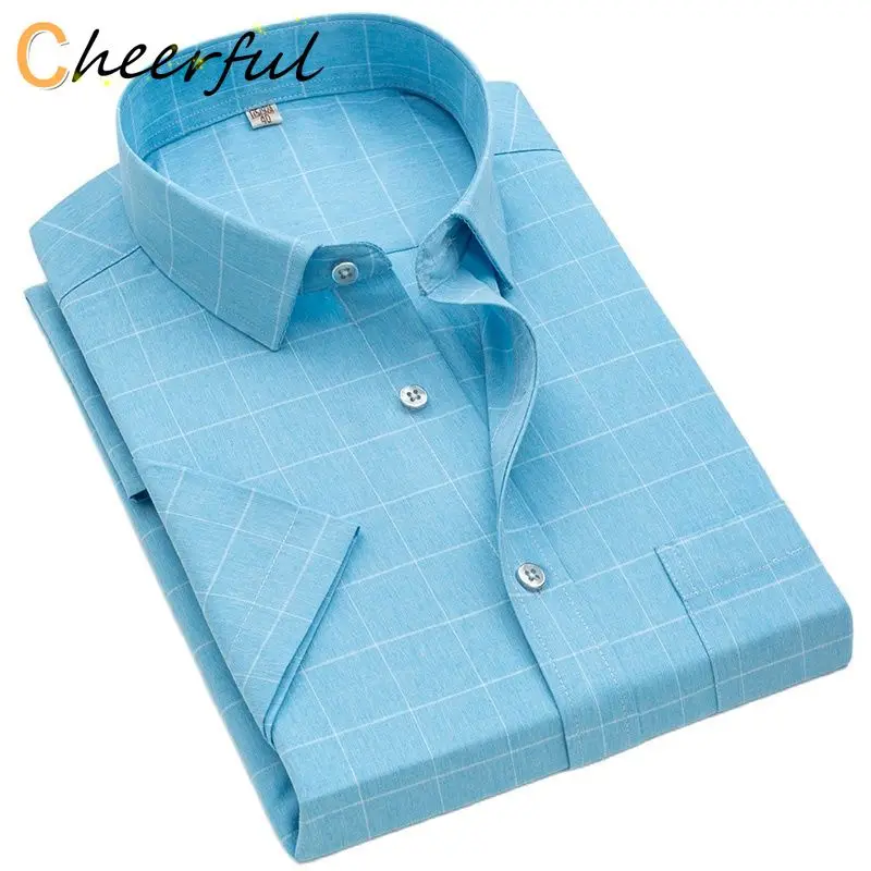 

Рубашка мужская клетчатая с коротким рукавом, Классическая блуза в клетку, деловой Повседневный Топ с передним карманом, лето 2021