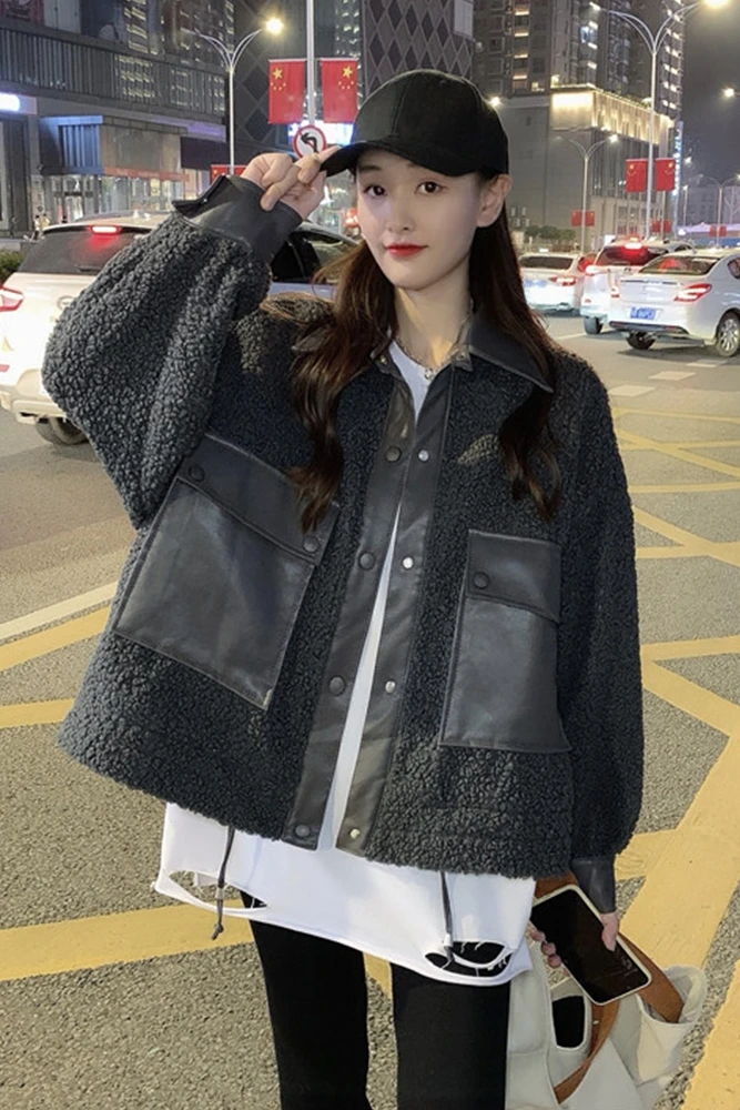 

Thickened Lamb Wool Casual Coat for Women Autumn and Winter All-Matching Loose Korean Style Long Sleeve Fried Street Fashion
