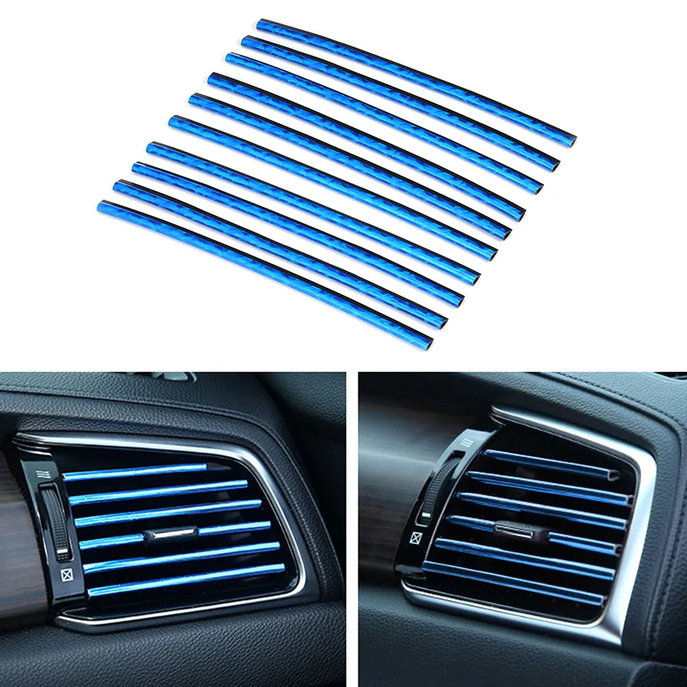 

Newest 10x Auto Car Accessories Air Conditioner Outlet Decoration Blue Strip Universal PVC Bright Strip Wholesale
