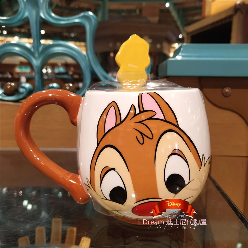 Taza de cer&aacute;mica de doble cara con cuchara, cute flower, chestnut, squirrel, chititi, Shanghai Disney-2