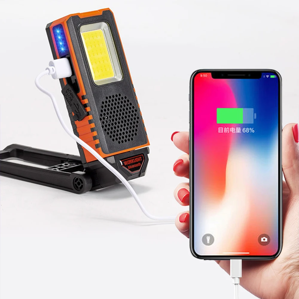 USB Перезаряжаемый рабочий светильник COB Bluetooth динамик тип портативный складной