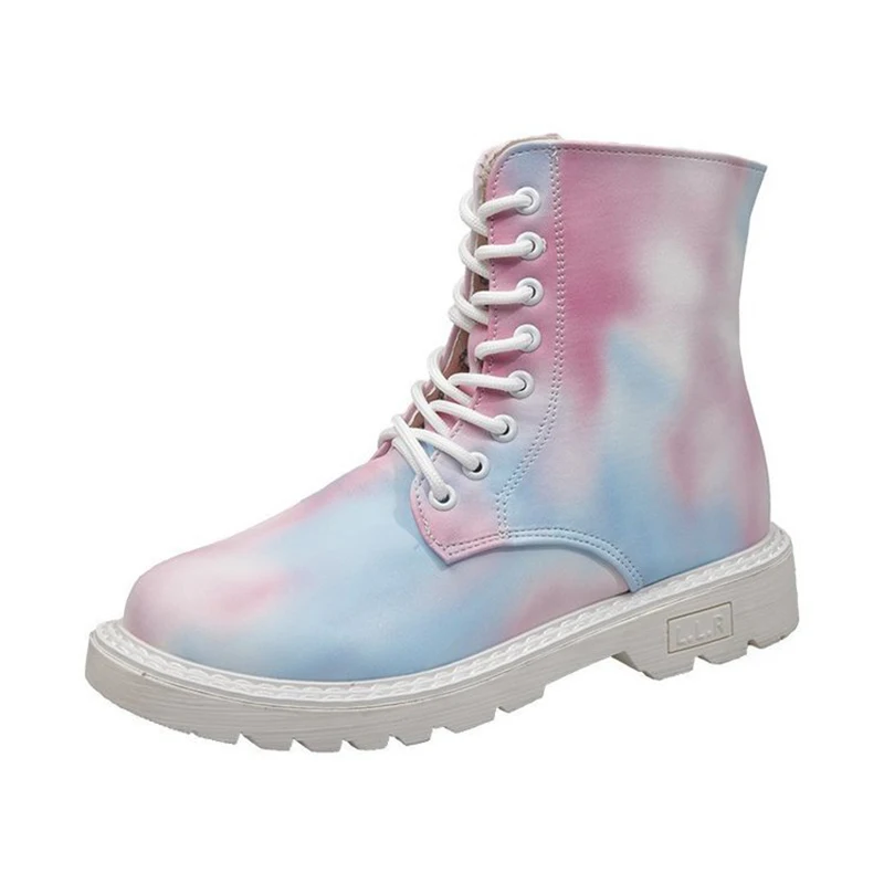 

Women booties Lace-Up Chunky Heel Ankle Boots Autumn 2021 new Fashion Female Casual Colorful platform leather Martin short boots