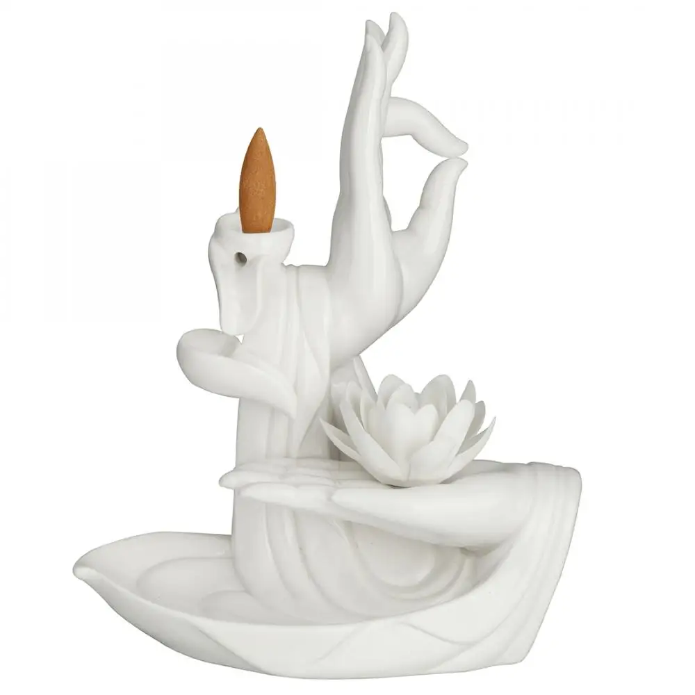 

White Ceramic Backflow Incense Burner Buddha Hand Incense Stick Holder Household Sandalwood Tower Incense Creative Decoration