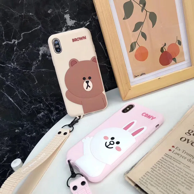 Применимый чехол для телефона с рисунком медведя Apple xsmax IPhone7/8 Plus Мягкий силиконовый 6 S Южная Корея милый ремешок