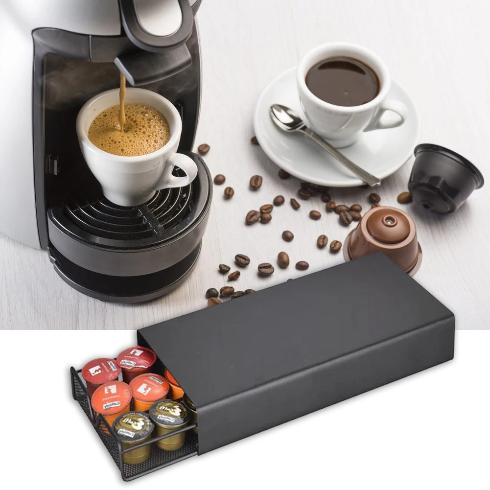 

40 Pods Iron Coffee Capsule Organizer Cleaning Storage Stand Holder Box Drawer for Nespresso