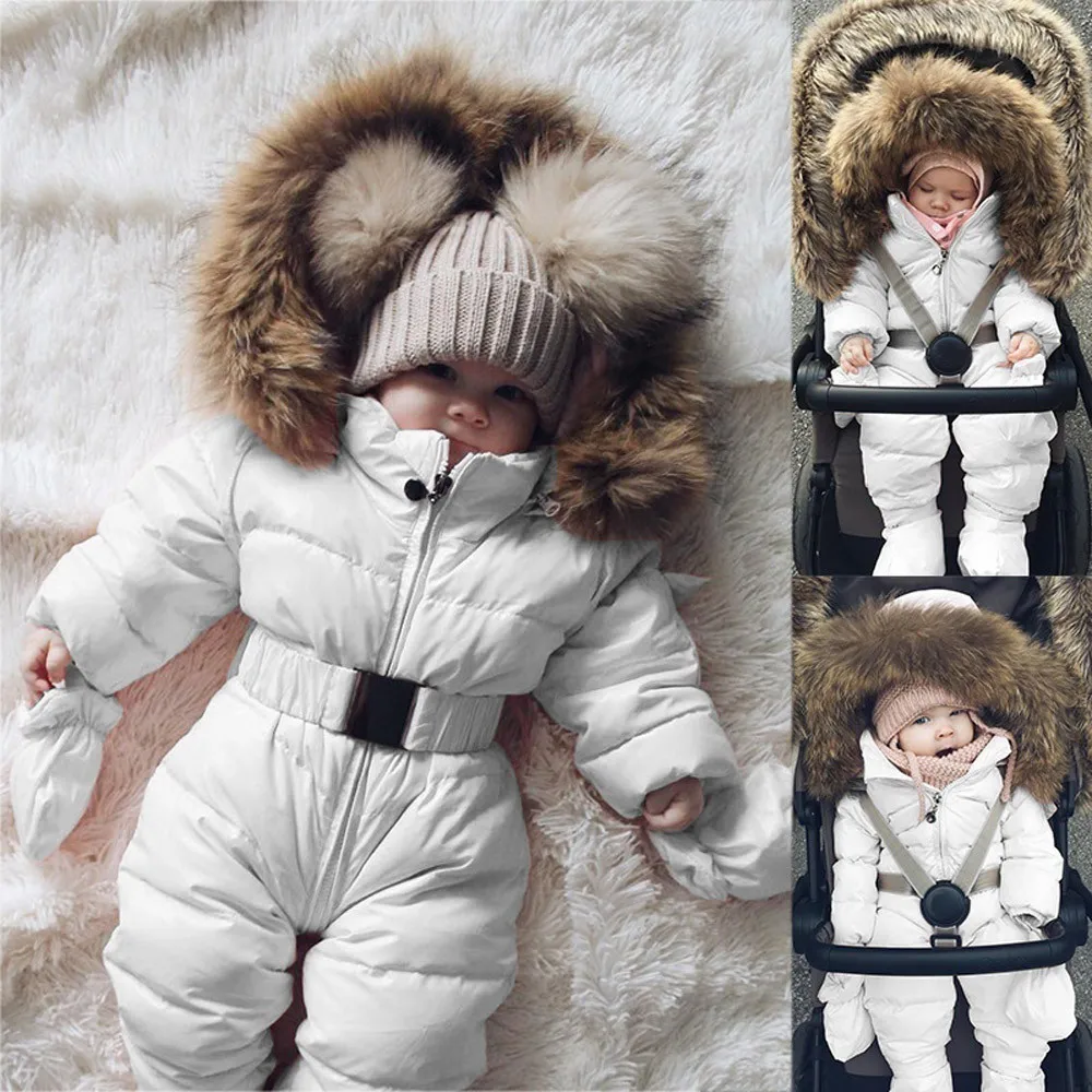 Baby Down Jacket Jumpsuit Winter Newborn Fashion Solid Thick Hooded Warm Romper Bodysuit |