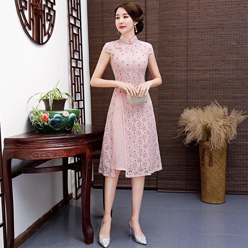 Вечерние, вьетнамские, aodai, Китайская традиционная одежда для женщин, qipao, короткий рукав, кружевное, китайское, восточное платье, современное, cheongsam