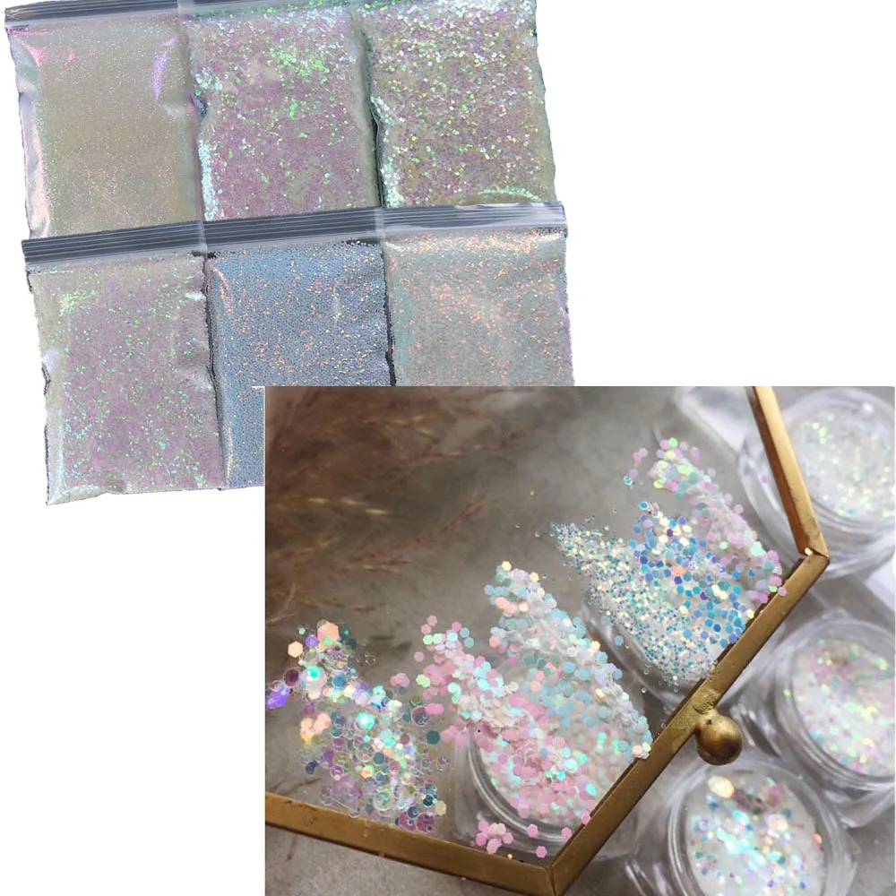 

IRIDESCENT Glitter 10g/bag 6 bags Chunky 0.04" /0.1Translucent White Opal Sparkle Bling Glitter White Opal Polyester Glitter