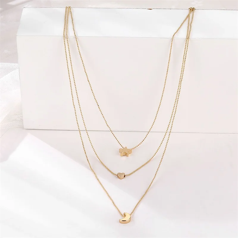Ожерелье женское многослойное с кулоном в виде Луны звезды золотого цвета 2020 |