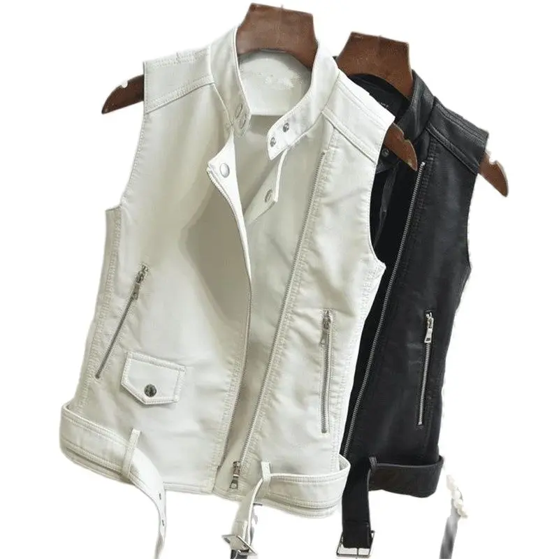 Женский негабаритный мотоциклетный жилет на молнии весенний из искусственной