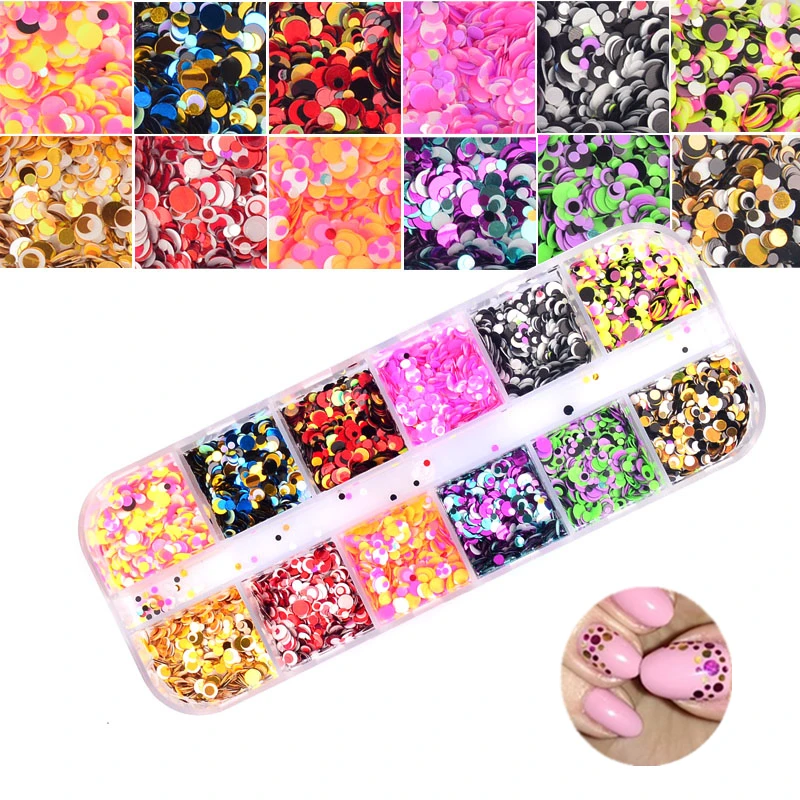 1 Набор ослепительный круглый лак для ногтей блестки пыль Смешанные 12 сеток 1/2/3 мм