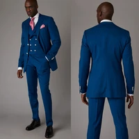 business blue men suits tailor made 3 pieces coat slim fit tuxedo jacket coat groom wedding groom prom formal tailored