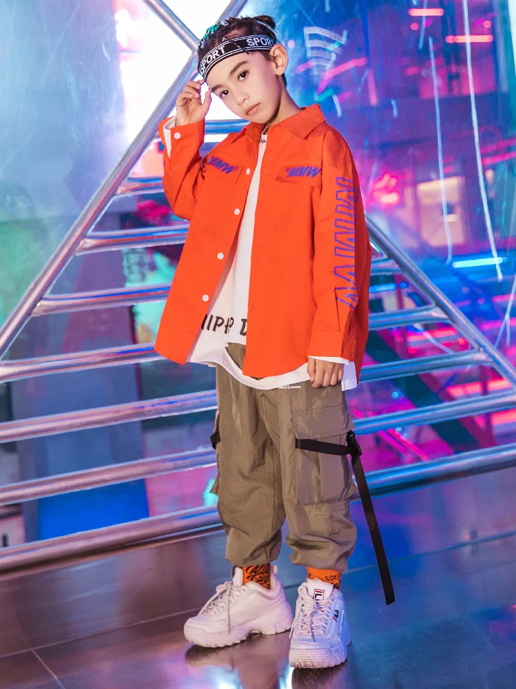 Куртка для мальчиков в стиле хип-хоп оранжевая повседневная бега джазовых танцев