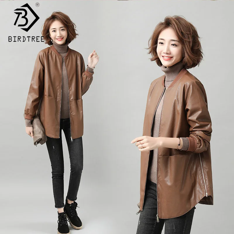 Женская куртка из ПУ кожи размера плюс Свободное длинное пальто на молнии с