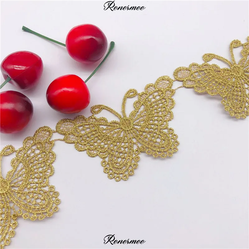 1 ярд полиэстер Золотое кружево большая бабочка золотая нить аксессуары для