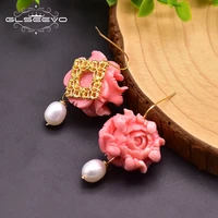 glseevo natural pearl drop earrings red coral flower bridal earing engagement gift custom fashion women luxury jewelry ge0927
