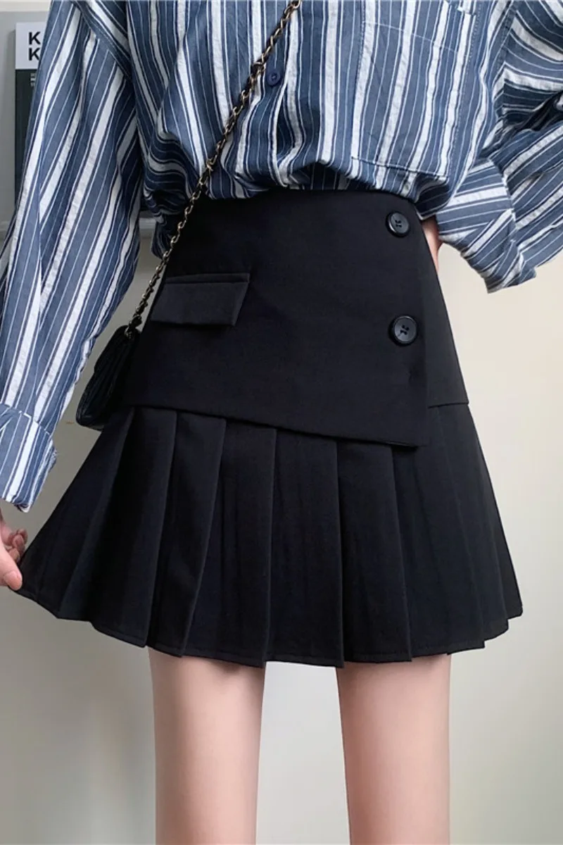 

2021 Women New Sweet A-line Short Skirt Black Pleated Skirt Fashion Slim High Waist Short Skirt For Female Casual Mini Skirt