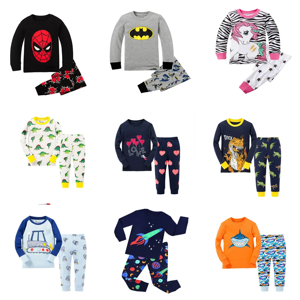 Детские хлопковые пижамы с длинными рукавами для мальчиков и девочек