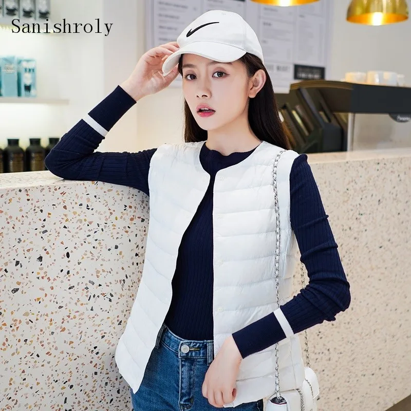 

Sanishroly Two Wears 2022 New Winter Women Sleeveless Vest Female Ultra Light White Duck Down Waistcoat Short Warm Puffer Jacket