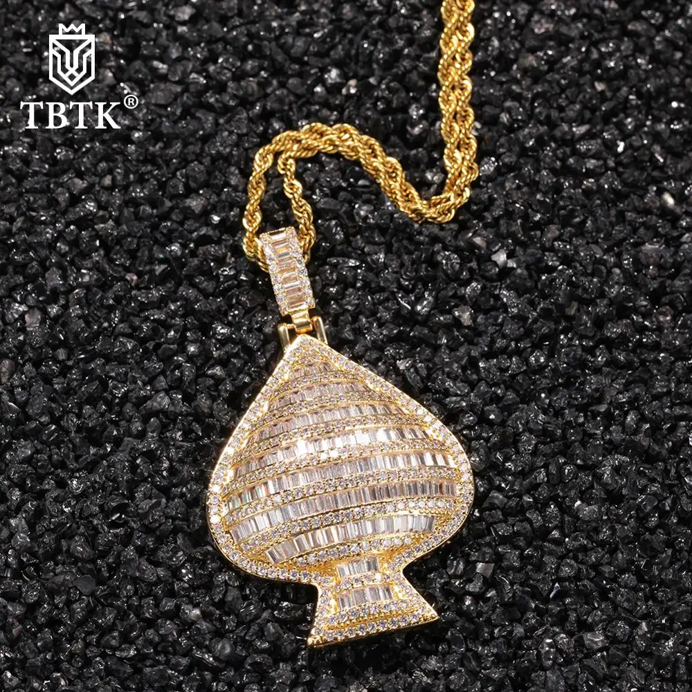 

TBTK Paved Micro Bling AAA Cubic Zirconia Poker Heart Pendants Tennis Chain Necklace For Men Trendy Charm Hiphop Rapper Jewelry