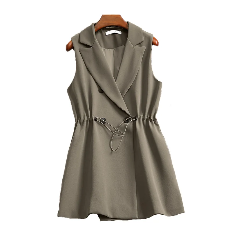 

Весна 2021, Приталенный жилет без рукавов, Блейзер, пальто, новинка, женский модный Повседневный жилет черного и кофейного цвета большого разм...