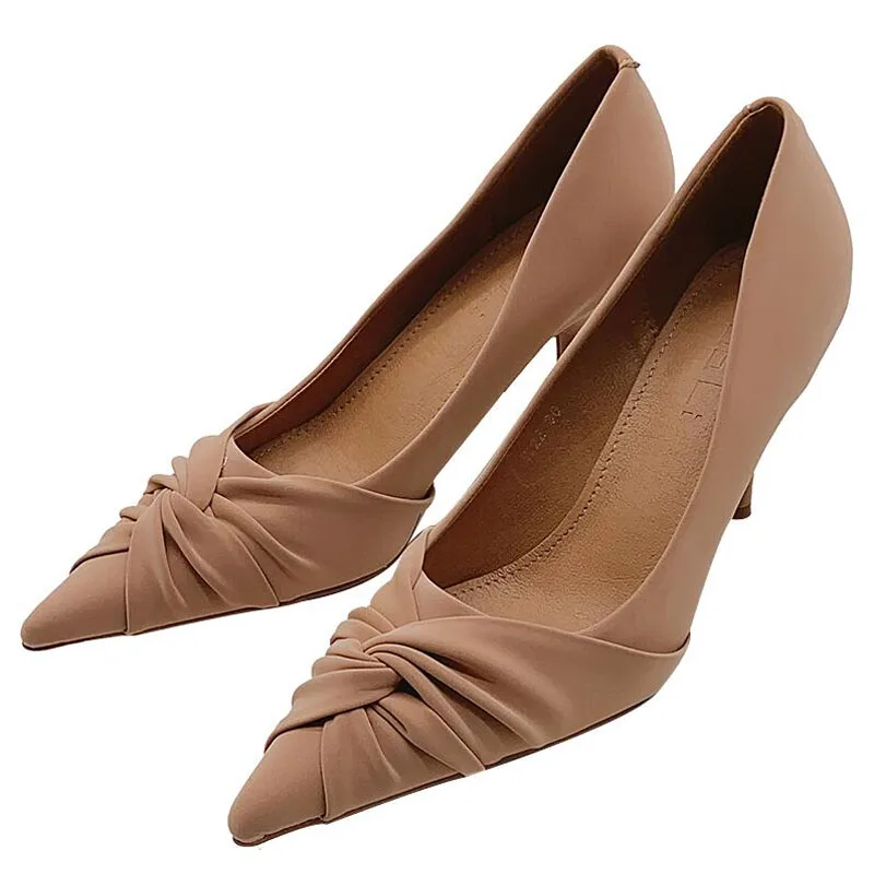 

Retro 2020 Wedding Shoes Small Thin High Heels Woman 7CM Pointed Toe Pleated Elegant Sexy Casual Slip On Pumps T659-8