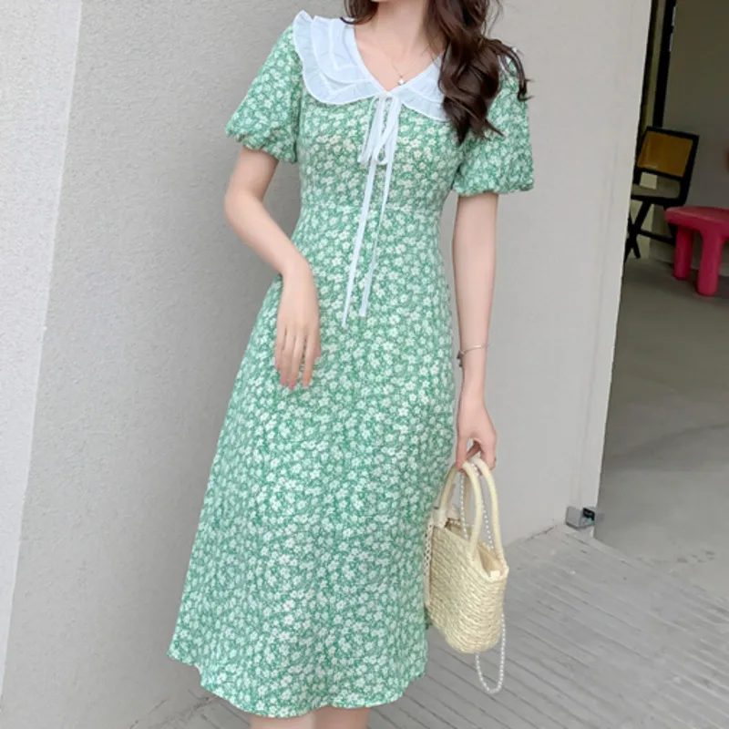 

2021 Summer New Floral Printing Vintage Slim Midi Dress Female Fashion Short Sleeve Casual Boho Strappy Dress Vestidos De Mujer