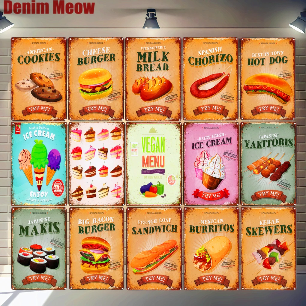 

Vegan Menu Vintage Metal Tin Signs Burritos Spanish Chorizo Poster Pub Bar Restaurant Decoration American Cookies Wall Art Decor