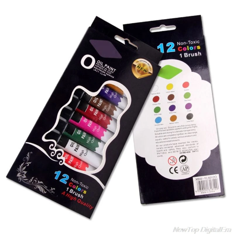 

12 Colors Oil Painting Paint Drawing Pigment 12ml Tubes with Brush Set Artist Art Supplies D01 20 Dropshipping