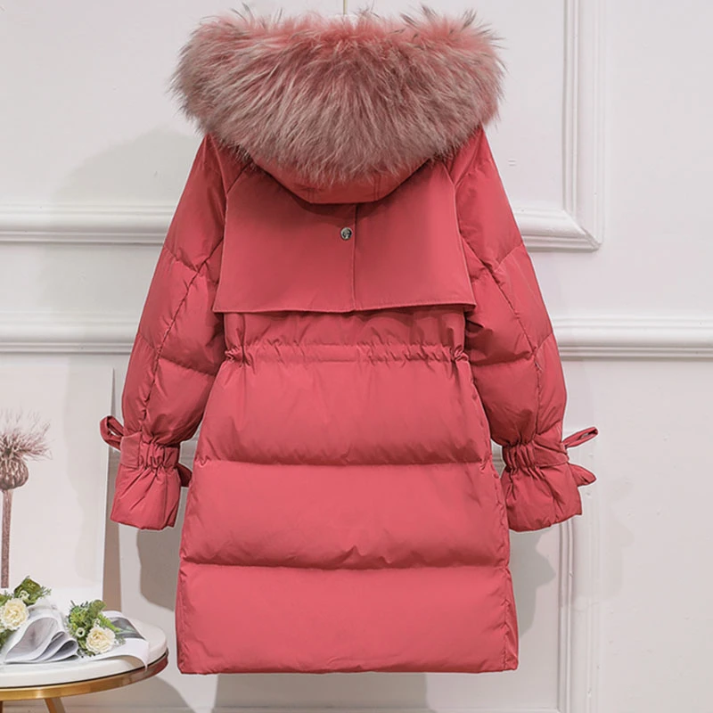 Женский пуховик с капюшоном черная свободная парка на 2021 белом утином пуху