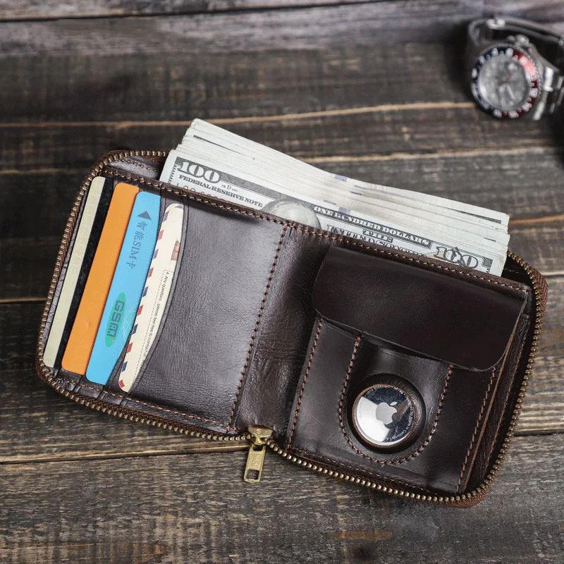 

Кошелек из натуральной кожи с RFID-меткой на молнии с защитой от потери