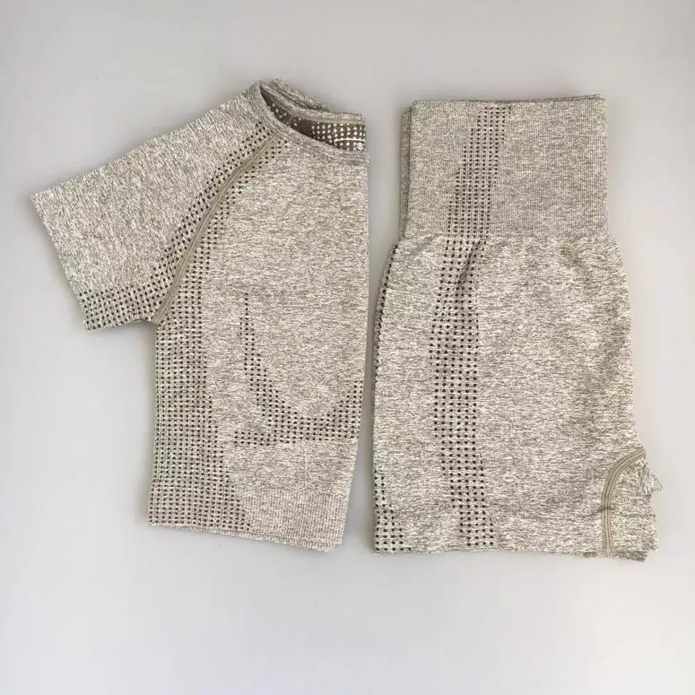 

Women Short Sleeve Seamless Yoga Set Seamless Sport Suit Gym Clothes Fitness Crop Top Shirt High Waist Shorts Sportswear Sut