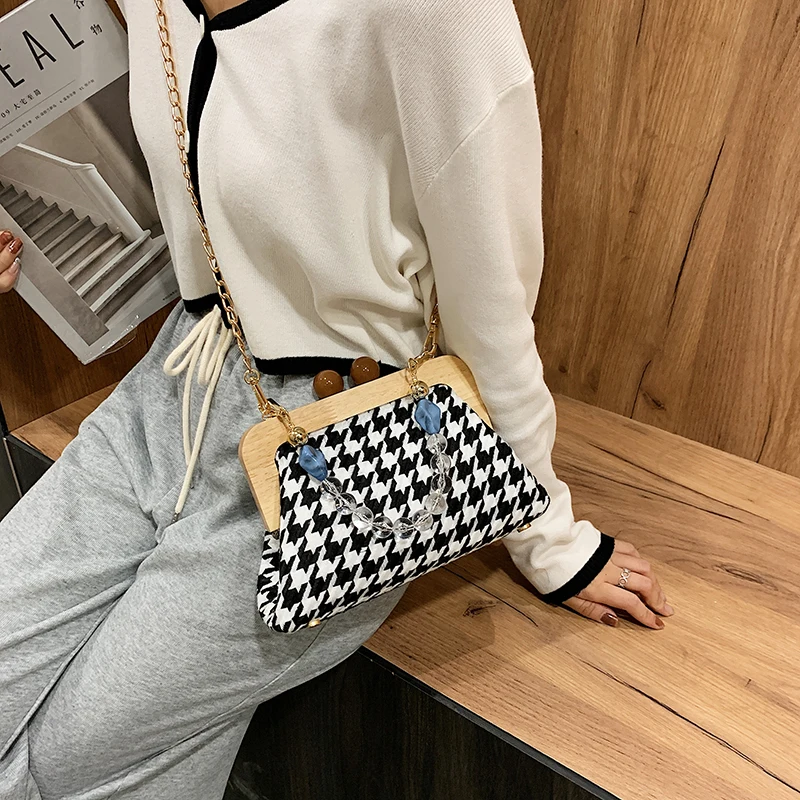 Модные женские кошельки и сумочки Houndstooth в форме ракушки с бисером повседневные