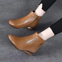 2021 new arrival ladies ankle boots solid brown black red casual leather sneakers womens autumn comfort shoes