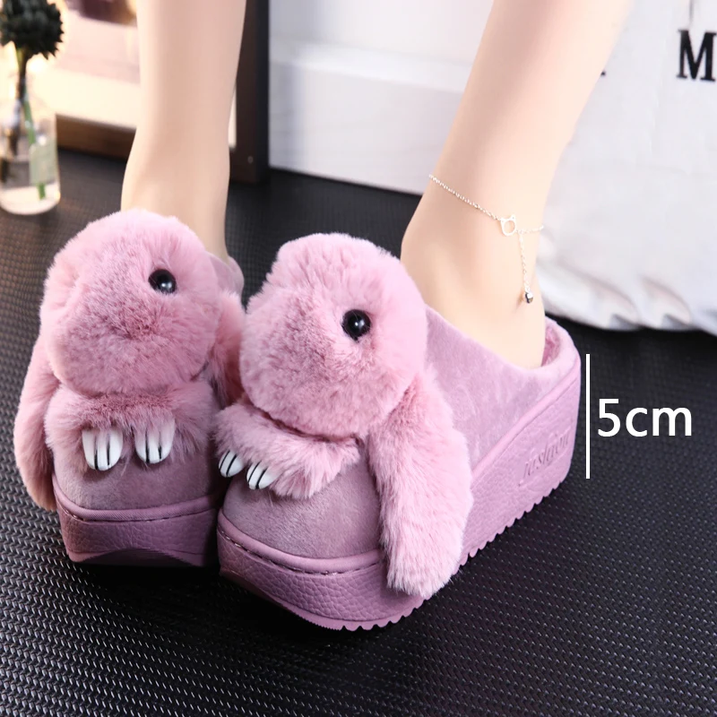 Искусственный мех Женские тапочки с зайчиком зимние теплые 5 см на высоком