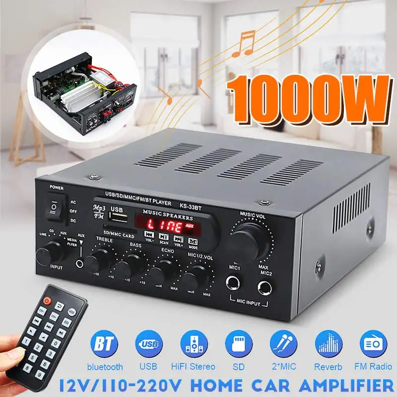 

Bluetooth Hifi Digital Amplifier Audio Home Karaoke Power Stereo Amplificador FM USB SD Amplifier HiFi USB Audio Processor