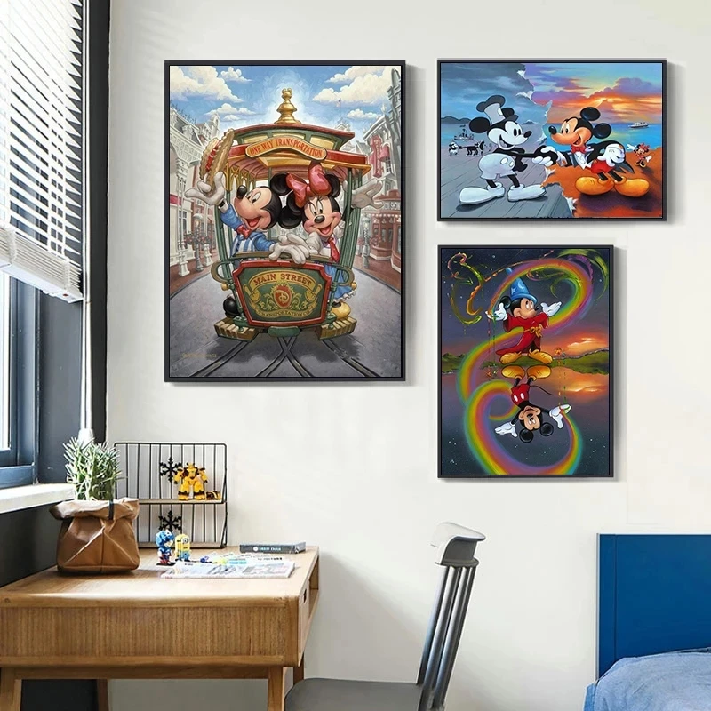 

Home Decor Painting Canvas Print Mickey Mouse Poster Modern Wall Art Play in the Carriage Picture Bedroom Background No Frame