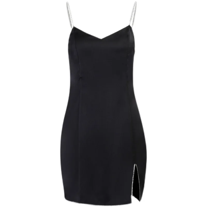 

V-neck drill chain side slit red spaghetti girdle female dress fine trim trim from a dressed hip mini