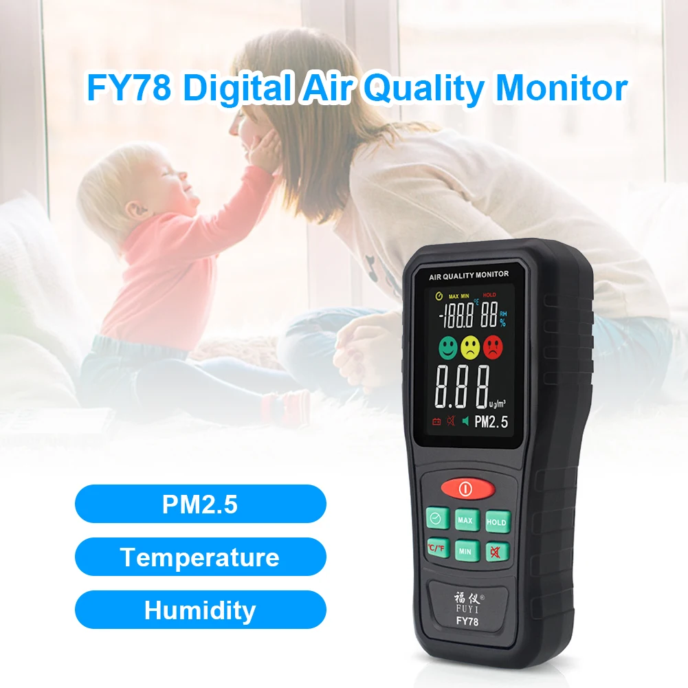 

FY78 Portable Digital Air Quality Monitor Test Diagnostic Tool Equipment PM2.5 Haze Particle Temperature Humidity Tester Detetor