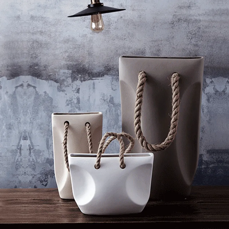 

Nordic Modern Ceramic Vase Home Living Room Countertop Flower Insert Imitation Handbag Accessories Business Gift M2455