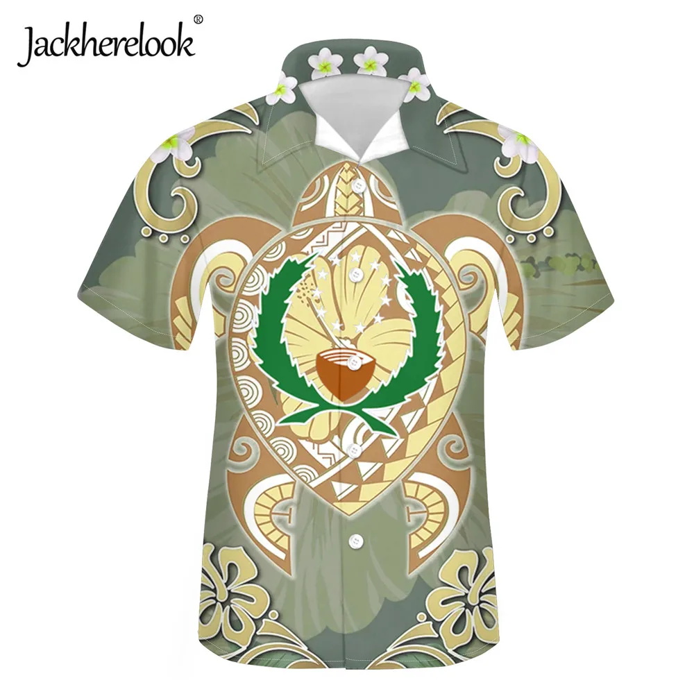

Jackherelook Hot Hawaii Turtle Hibiscus Plumeria Pohnpei Summer Men Tops Shirts Button Down Clothing Short Sleeves Chemise Homme