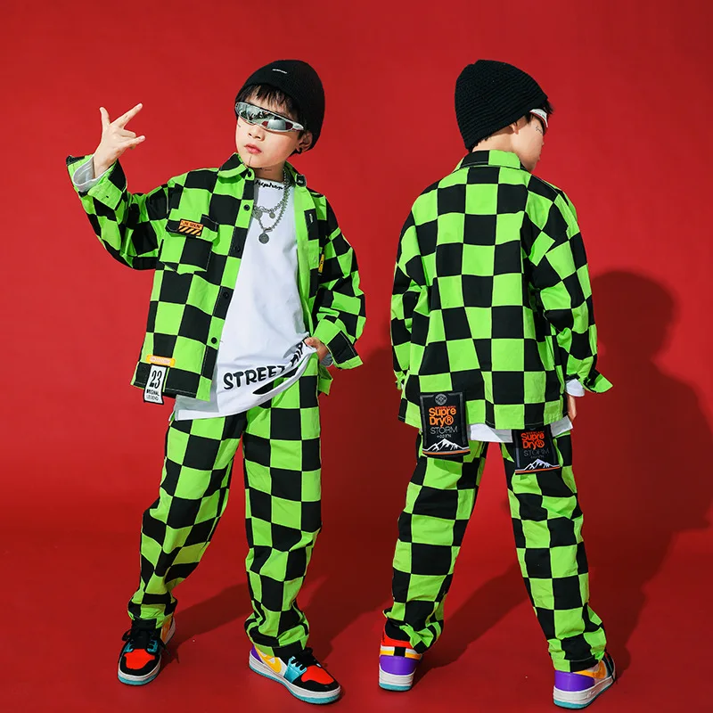 

Kids Festival Hip Hop Clothing Plaid Jacket Sweatshirt Street wear dancing Pants for Girls Boys Jazz Dance Wear Costume Clothes
