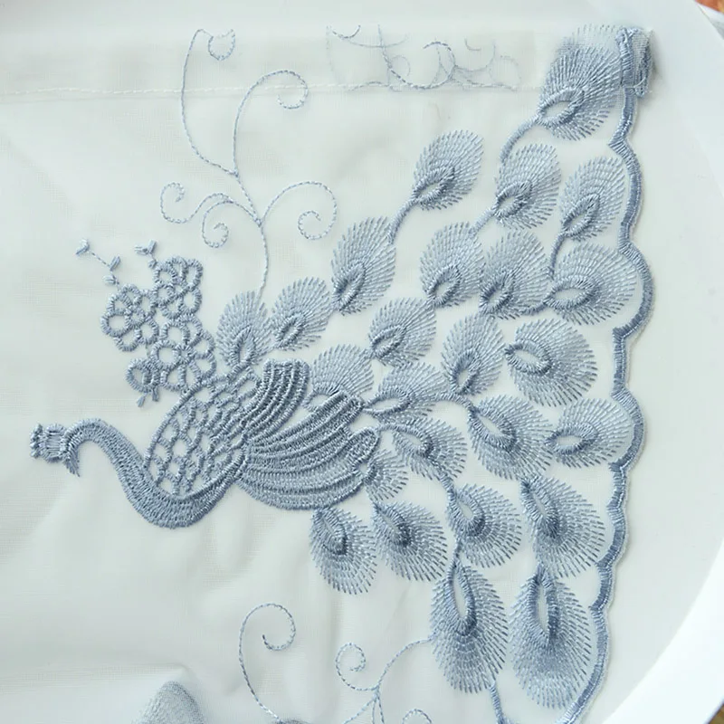 Blue Занавес с вышивкой в виде розовых перьев павлина для гостиной, спальни, синяя, бежевая занавеска, Тюлевая драпировка на заказ, M0812 - Цвет: Blue