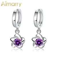 aimarry 925 sterling silver purple white aaa zircon flower shape earring for women engagement wedding gifts fashion jewelry