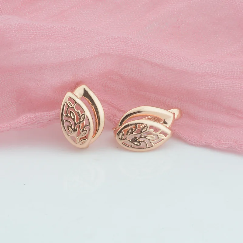 Женские медные серьги FJ 585 пробы в форме листьев розовое золото | Украшения и