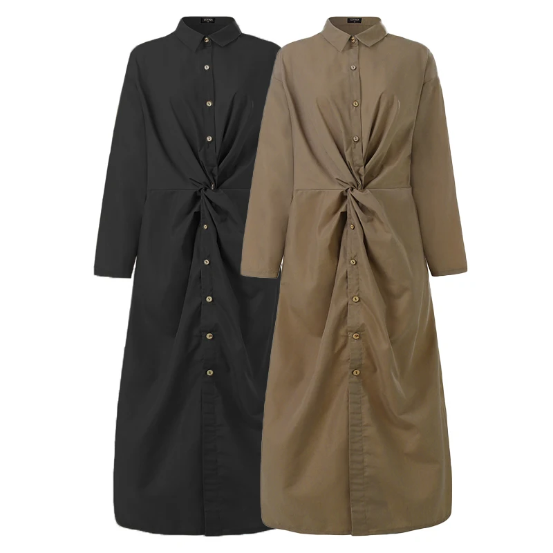 Женское платье с отложным воротником VONDA повседневное свободное однотонное