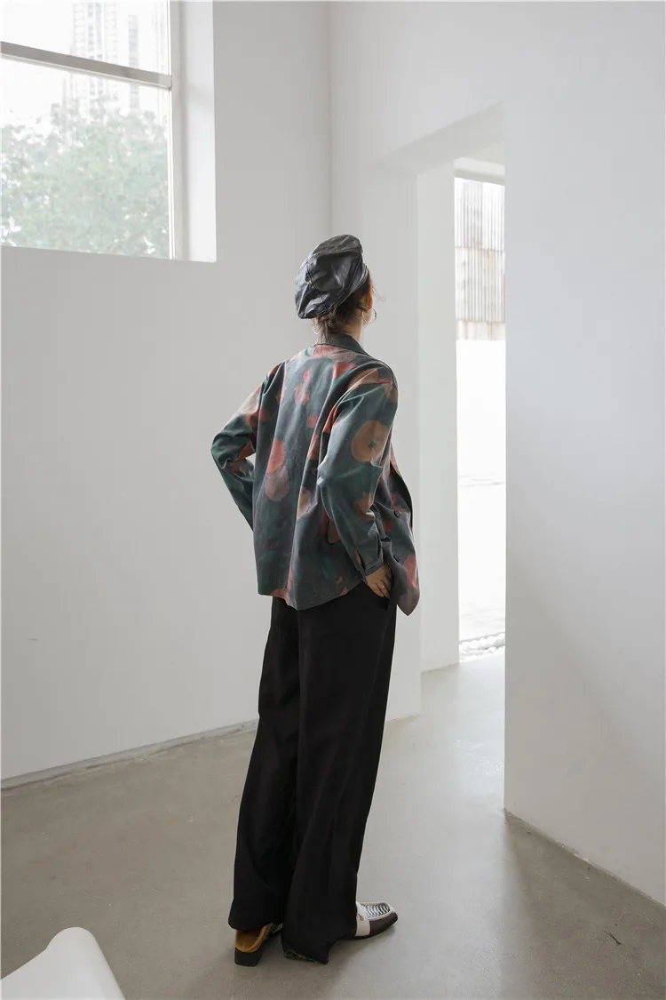 Женский винтажный Блейзер CHEERART свободный зеленый с цветочным принтом осень 2020 |