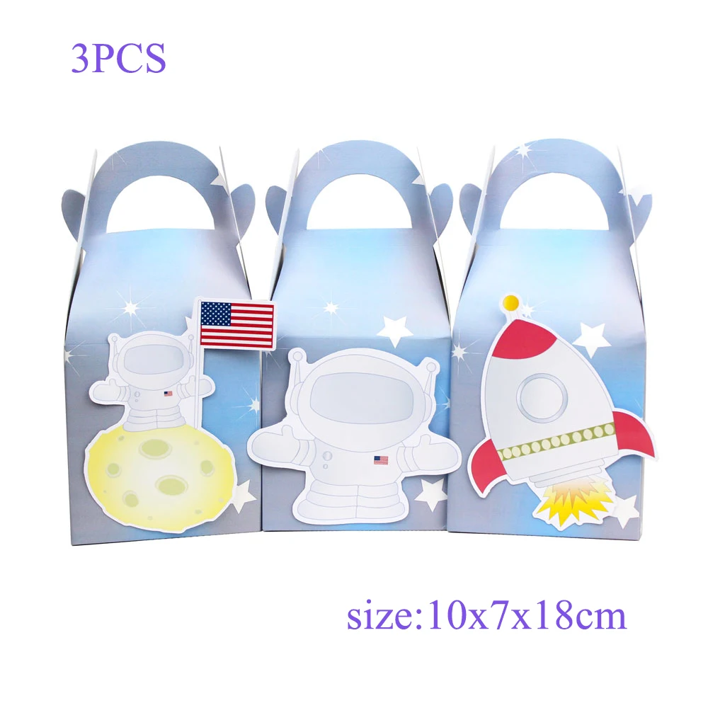 box 3PCS Космос астронавт вечерние принадлежности приглашения подарочная коробка баннер соломенная Подарочная сумка торт Топпер бутылка для воды День рождения украшения - Цвет: box 3PCS